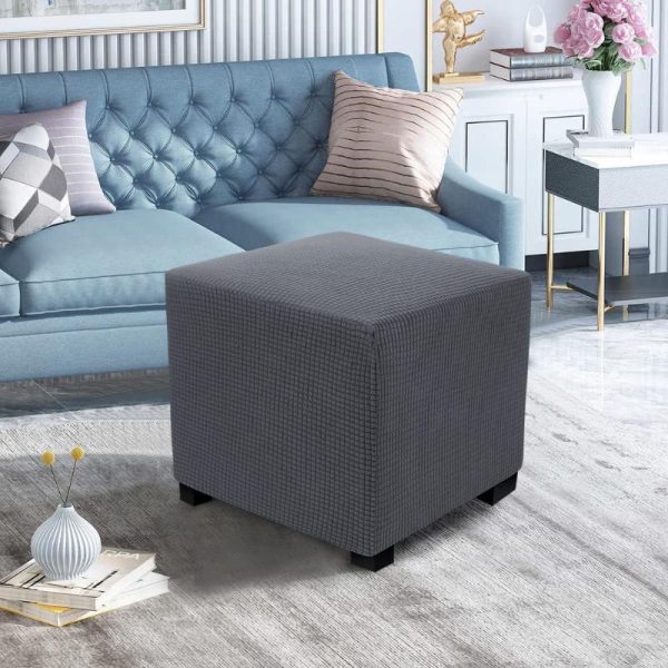 Home Textiles |   Jacquard Durable Square Stretch Footrest Ottoman Cover Folding Storage Stool Furniture Protector Rectangle Bench Slipcover Home & Kitchen Home Textiles