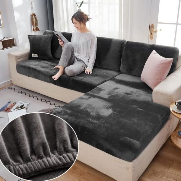 Home Textiles |   Velvet Sofa Seat Cover Cushion Cover Thick Jacquard Solid Soft Stretch Sofa Slipcovers Funiture Protector Home & Kitchen Home Textiles