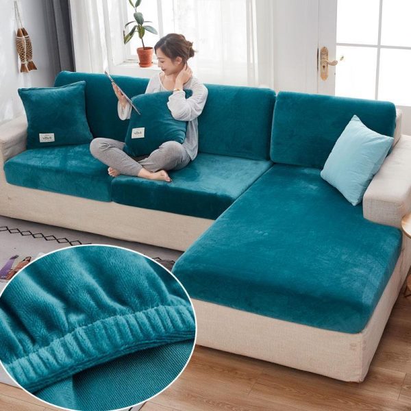 Home Textiles |   Velvet Sofa Seat Cover Cushion Cover Thick Jacquard Solid Soft Stretch Sofa Slipcovers Funiture Protector Home & Kitchen Home Textiles