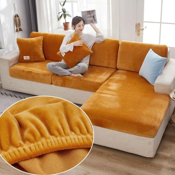 Home Textiles |   Velvet Sofa Seat Cover Cushion Cover Thick Jacquard Solid Soft Stretch Sofa Slipcovers Funiture Protector Home & Kitchen Home Textiles