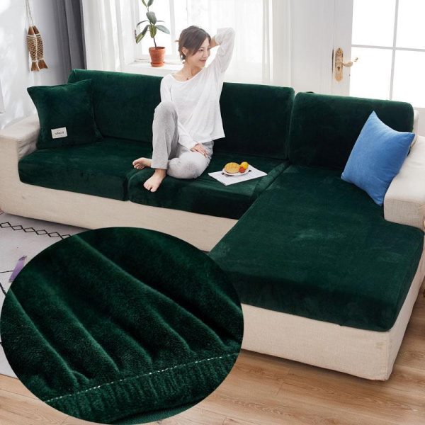 Home Textiles |   Velvet Sofa Seat Cover Cushion Cover Thick Jacquard Solid Soft Stretch Sofa Slipcovers Funiture Protector Home & Kitchen Home Textiles