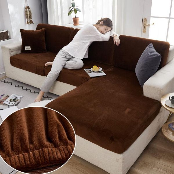 Home Textiles |   Velvet Sofa Seat Cover Cushion Cover Thick Jacquard Solid Soft Stretch Sofa Slipcovers Funiture Protector Home & Kitchen Home Textiles