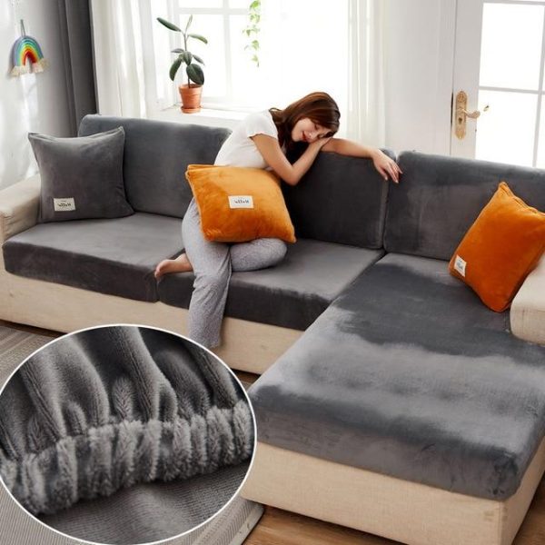 Home Textiles |   Velvet Sofa Seat Cover Cushion Cover Thick Jacquard Solid Soft Stretch Sofa Slipcovers Funiture Protector Home & Kitchen Home Textiles