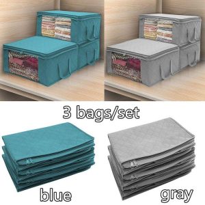 Household Supplies |   3Pcs Clothing Wardrobe Organizer Bag Clothes Blanket Quilt Closet Box Bag Home Foldable Storage Home & Kitchen Household Supplies