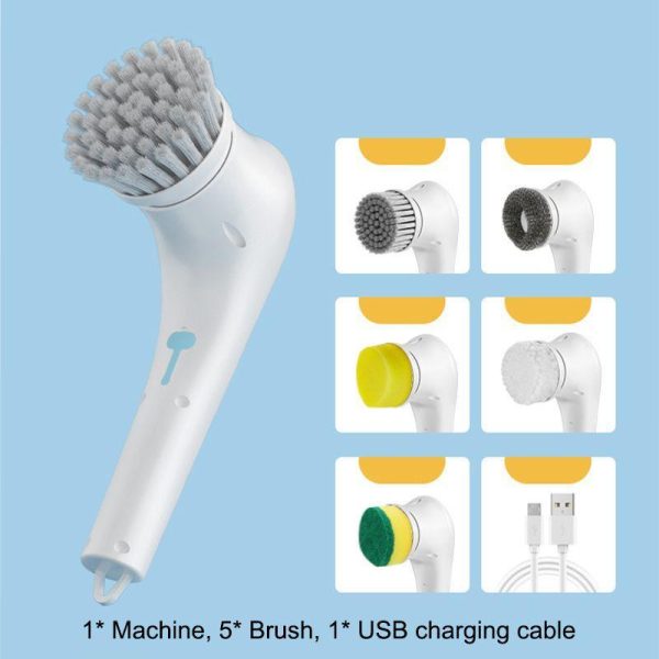 Household Supplies |   5 In 1 Handheld Electric Cleaning Brush Usb Charging Bathtub Sink Floor Multifunctional Rotating Washing Brush Kitchen Bathroom Cleaning Tools Home & Kitchen Household Supplies