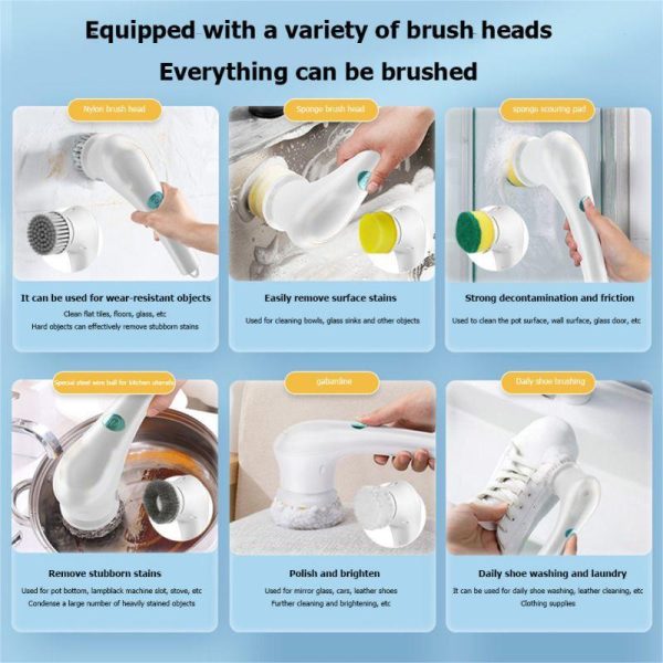 Household Supplies |   5 In 1 Handheld Electric Cleaning Brush Usb Charging Bathtub Sink Floor Multifunctional Rotating Washing Brush Kitchen Bathroom Cleaning Tools Home & Kitchen Household Supplies