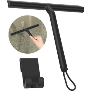 Household Supplies |   Silicone Shower Squeegee With Hook & Lanyard, Black Window Glass Scraper, Mirror Screen Wiper, Multi Cleaner For Bathroom, Door, Car And Furniture Home & Kitchen Household Supplies