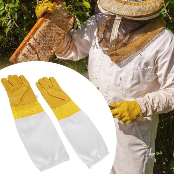 Insects |   2Pcs Sheepskin Yellow Against Anti Bee Sting Hollow Breathable Hand  Beekeeper Gloves Beek Insects Insects