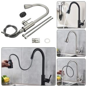 Kitchen, Dining & Bar |   Black Pull Out Kitchen Sink Faucet Deck Mounted Stream Sprayer Kitchen Mixer Tap Bathroom Kitchen Hot Cold Tap Home & Kitchen Kitchen, Dining & Bar