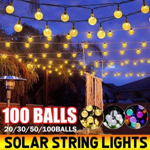 Lighting |   10M Led String Fairy Lights With 50 Lamp Balls Solar Power Outdoor Waterproof Holiday Decoration Colored Lights Courtyard Lights Home & Kitchen Lighting