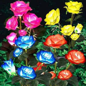 Lighting |   5 Head Led Solar Rose Lights  Solar Simulation Rose Lamps Lawn Lights Night Lamp Landscape Garden Home Decoration Flower Light Home & Kitchen Lighting