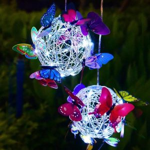 Lighting |   Solar Powered Butterfly Ball Light Hanging Solar Pendant Light Garden Hanging Solar Light  Home Decorative Nightlight Home & Kitchen Lighting