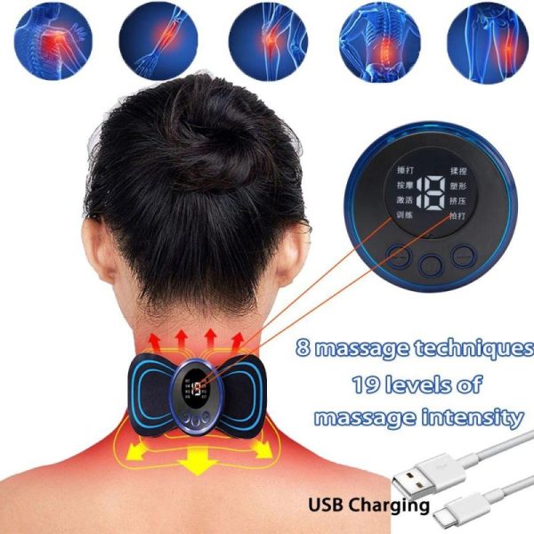 Massage Items |   1/2/3/4Pcs Ems Electric Neck Massager 8 Mode 19 Gears Tens Pulsed Therapy Instrument Cervical Back Massage Muscle Stimulator Patches Pain Relief Health Massage Items