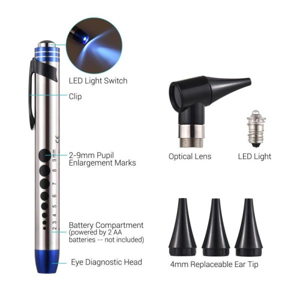 Medical Devices |   2 In 1 Otoscope And Eyes Diagnostic Tool Kit With Led Light 4Mm Replaceable Ear Tips Portable Health Medical Devices