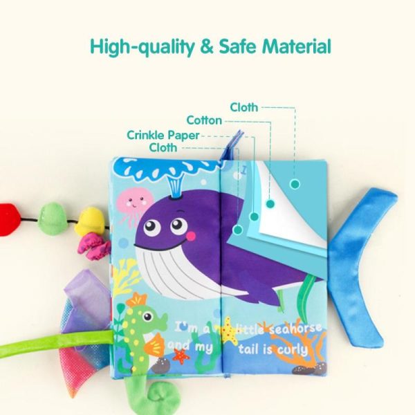 Newborn Toys |   Baby Tail Cloth Book Ocean Animals Crinkle Soft Cloth Books Learning Animals Colors Touch & Feel Newborn Toys Newborn Toys