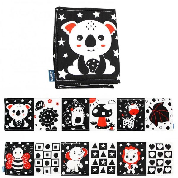 Newborn Toys |   Black White Series Cloth Book Cribs Pram Use Clip On Animal Cloth Book Toys Montessori Baby Visual Stimulation Card Toys Newborn Toys Newborn Toys