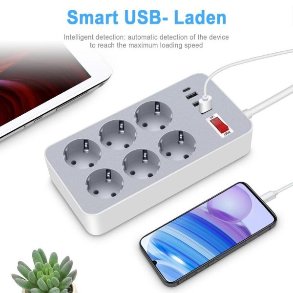 Office Equipment |   10-In-1 Power Strip Multi Outlet Socket With 1.2-Meter Long Cord 6 Outlet 4 Usb Port For Home Electronics Office Equipment