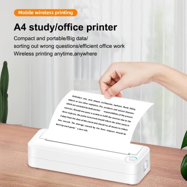 Office Equipment |   A4 Portable Paper Printer Thermal Printing Wireless Bt Connect Compatible With Ios And Android Electronics Office Equipment