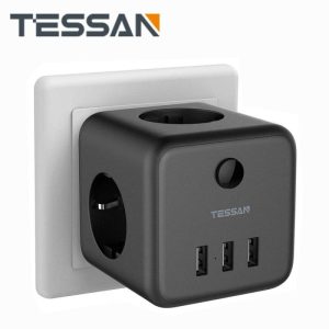 Office Equipment |   Tessan Black Usb Socket, Standard 6 In 1 Tee Sockets With 3 Usb Ports, Multiple Wall Socket Hub With Switch, Usb Charger Compatible With Phone, Tablet Electronics Office Equipment