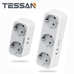 Office Equipment |   Tessan Eu Usb Socket Adapter With 2/3 Ac Outlets & 2 Usb Charging Ports, With Multiple Protections, For Smartphone, Tablet, Mp3 Electronics Office Equipment