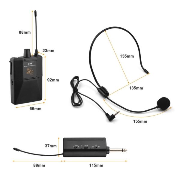 Office Equipment |   Uhf Wireless Microphone Headset With Transmitter And Receiver, Led Digital Display Bodypack Electronics Office Equipment