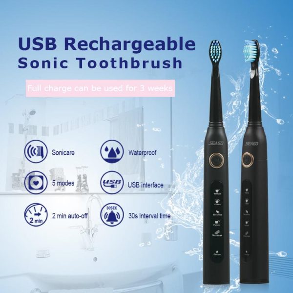 Oral Care |   Seago Sonic Electric Toothbrush Sg-507 Adult Timer Brush 5 Mode Usb Charger Rechargeable Tooth Brush Health Oral Care