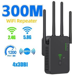 Pcs, Hardware & Gaming |   300Mbps Wireless Wifi Repeater Wifi Amplifier Signal Booster Dual-Band 2.4G 5G Wi-Fi Extender 802.11Ac Gigabit Wps Network Router With 4 Antennas Electronics Pcs, Hardware & Gaming