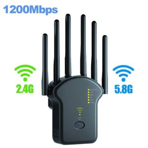 Pcs, Hardware & Gaming |   5G 1200Mbps Wireless Wifi Repeater Wifi Signal Repeater 2.4G 5.8G Dual-Band Wi Fi Extender 6 Antenna Network Amplifier Wps Router 2024 New Electronics Pcs, Hardware & Gaming