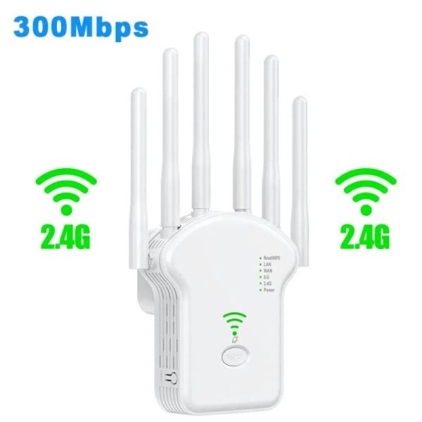 Pcs, Hardware & Gaming |   5G 1200Mbps Wireless Wifi Repeater Wifi Signal Repeater 2.4G 5.8G Dual-Band Wi Fi Extender 6 Antenna Network Amplifier Wps Router 2024 New Electronics Pcs, Hardware & Gaming