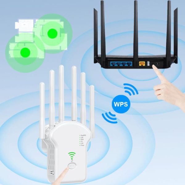 Pcs, Hardware & Gaming |   5G 1200Mbps Wireless Wifi Repeater Wifi Signal Repeater 2.4G 5.8G Dual-Band Wi Fi Extender 6 Antenna Network Amplifier Wps Router 2024 New Electronics Pcs, Hardware & Gaming