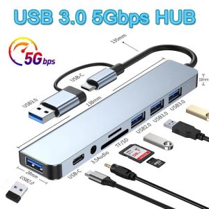 Pcs, Hardware & Gaming |   8 In 2  Type C Docking Station Usb Splitter Adaptor Usb C Hub 5Gbps High Speed Transmission Usb 3.0 2.0 3.5 Audio Jack Sd/Tf Card Reader Otg Adapter Electronics Pcs, Hardware & Gaming