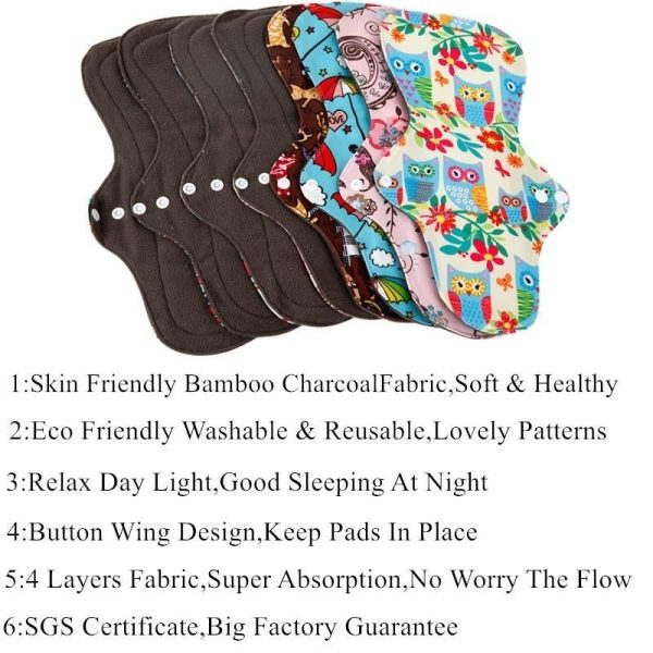 Personal Hygiene |   10Pcs M Bamboo Charcoal Panty Liner Mama Cloth Menstrual Pads Reusable Sanitary Pads Health Personal Hygiene