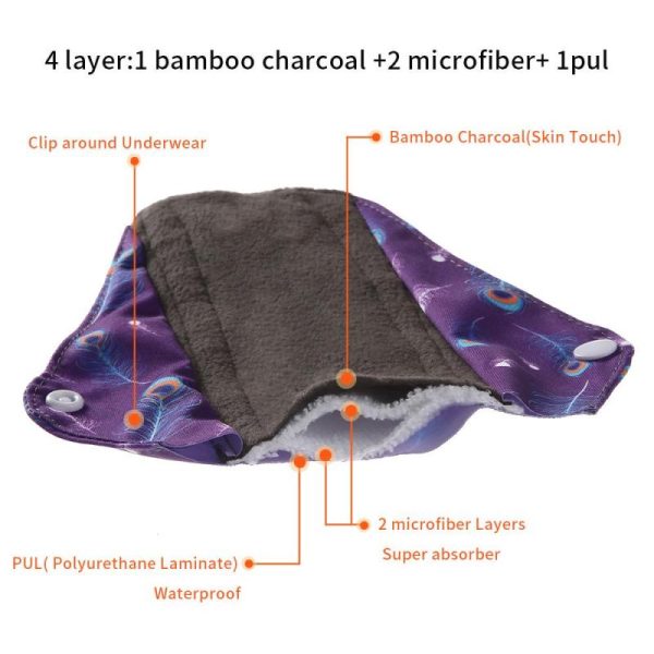 Personal Hygiene |   10Pcs Reusable Waterproof Regular Flowbamboo Charcoal Menstrualanitary Cloth Pads Health Personal Hygiene