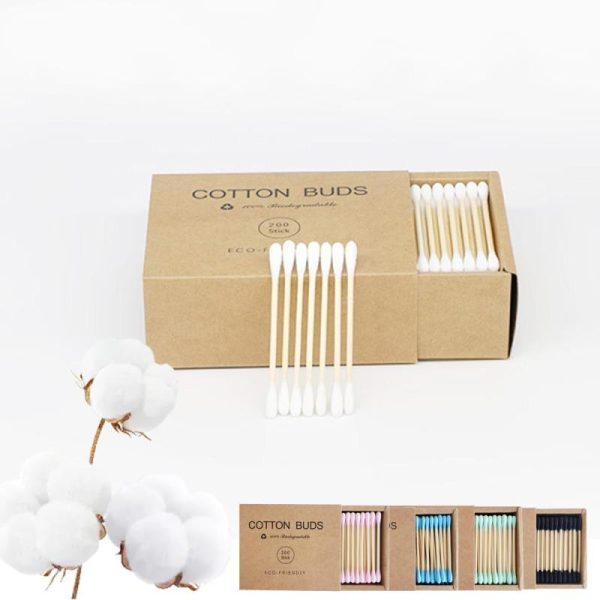 Personal Hygiene |   200 Pcs Double Headed Cotton Swabs Colored Makeup Removal Cotton Swab Disposable Kraft Paper Box Cotton Swab Sticks Health Personal Hygiene