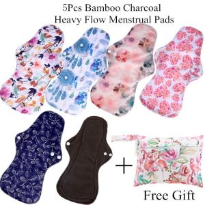 Personal Hygiene |   6Pcs ( 5+1Set )Heavy Flow Menstrual Pads Set Resualable Bamboo Charcoal  Mum Cloth Pads Night Use Health Personal Hygiene