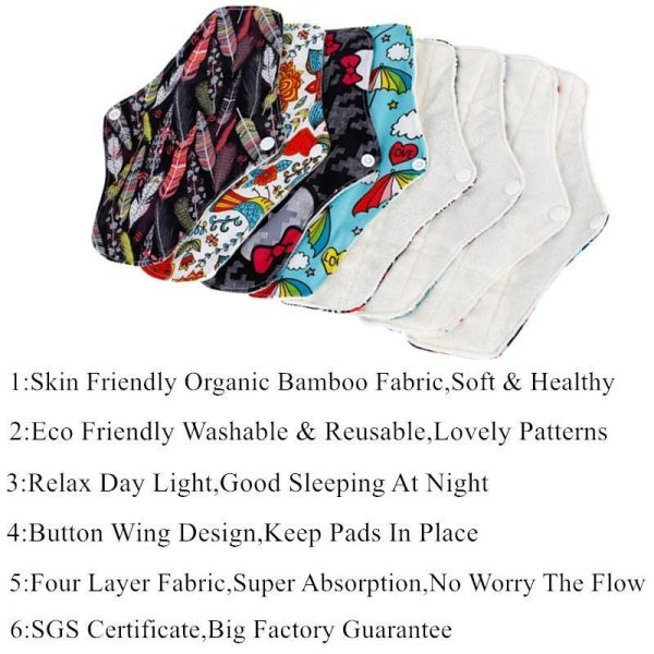 Personal Hygiene |   Washable Reusable Bamboo Fiber Sanitary Pad Medium 6+1 Set Health Personal Hygiene