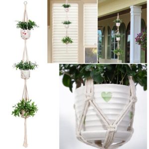 Pots & Planters |   3 Layers Hand Woven Plants Flowers Pot Hanging Basket Holder Net Garden Decor Outdoors & Garden Pots & Planters