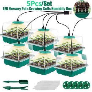 Pots & Planters |   5Pcs/Set Plant Growing Tray Set Led Light Nursery Pots Growing Cells Humidity Box Greenhouse Outdoors & Garden Pots & Planters