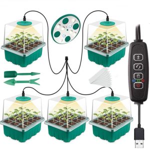 Pots & Planters |   Full Spectrum Led Grow Light With Seedling Tray Plant Seed Starter Trays, Greenhouse Growing Trays With Holes 12 Cell Per Tray Outdoors & Garden Pots & Planters