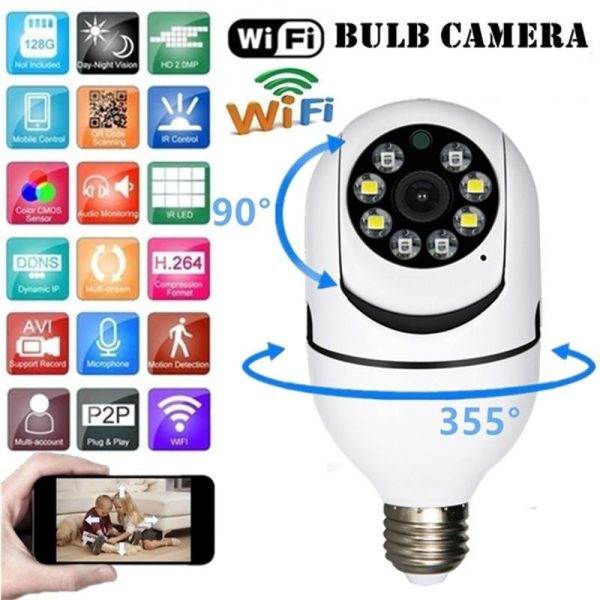 Smart Home |   1080P 200W E27 Wifi Ip Camera Outdoor 4X Digital Zoom Ai Human Detect Wireless Camera  Security Cctv Camera Panorama Surveillance Electronics Smart Home