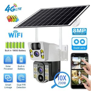 Smart Home |   8Mp 4K Wireless Solar Camera 4G Sim Outdoor Dual Lens Wifi Ip Camera Pir Night Vision V380 Pro Cctv Security Protection Monitor Electronics Smart Home