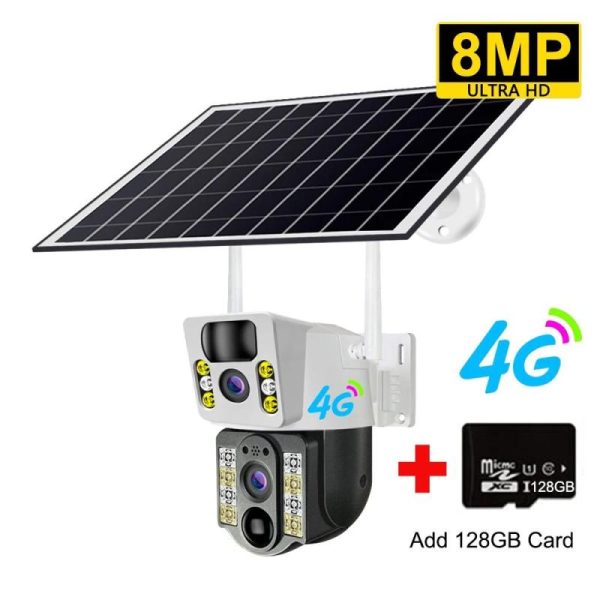 Smart Home |   8Mp 4K Wireless Solar Camera 4G Sim Outdoor Dual Lens Wifi Ip Camera Pir Night Vision V380 Pro Cctv Security Protection Monitor Electronics Smart Home