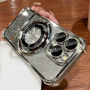 Smartphone Cases & Accessories |   For Iphone 15 Pro Max Luxury Plating Magsafe Magnetic Stand Flash Phone Case For Iphone 11 12 13 14 15 Pro Lens Protective Cover Electronics Smartphone Cases & Accessories