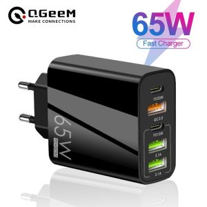 Smartphone Cases & Accessories |   Qgeem 65W Usb Charger Fast Charge Qc 3.0 Pd 3.0 Wall Charging 5 Port Eu Plug Adapter Travel Electronics Smartphone Cases & Accessories