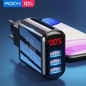 Smartphone Cases & Accessories |   Usb Charger Rock 3 Port Led Display Fast Charge 3.4A Eu Fast Wall Charger For Mobile Phone Charger Electronics Smartphone Cases & Accessories