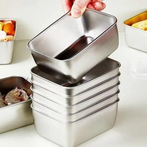 Storage |   6Pcs 600Ml Stainless Steel Refrigerator Crisper Food Storage Box With Plastic Lid Prepare Seafood Fruit Vegetable Picnic Box Home & Kitchen Storage