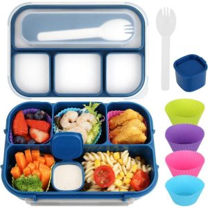 Storage |   7Pcs Bento Box Set For Adults & Kids, Lunch Box With 4 Compartments, Utensils, Sauce Jar, Muffin Home & Kitchen Storage