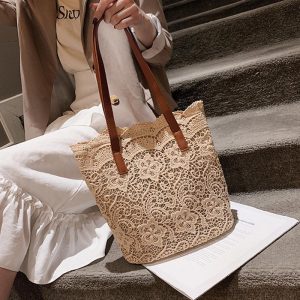 Storage |   Bucket Shoulder Bag For New Summer Korean Lace Elegant Tote Shopping Female Bags Lady Handbag Female Beach Bag Home & Kitchen Storage