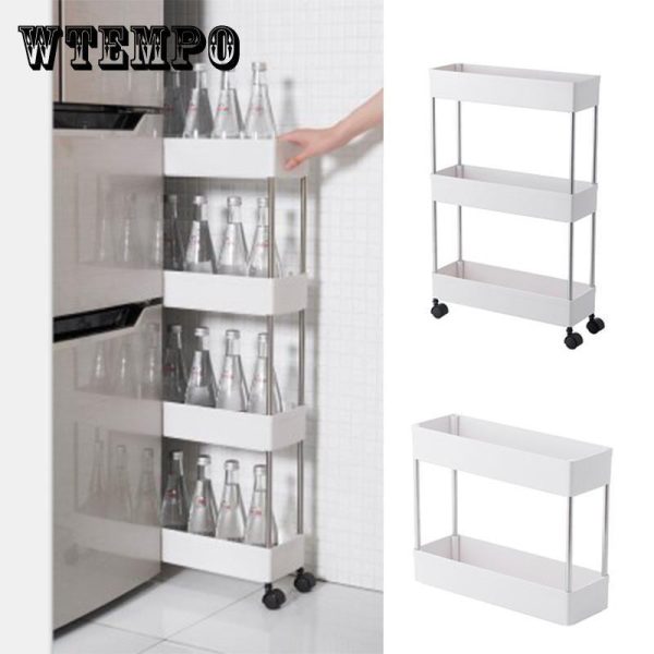 Storage |   New 2/3/4 Layer Movable Storage Rack Kitchen Bathroom Slim Slide Organizers Shelf Tower Assemble Wheels Space Saving Organizer Home & Kitchen Storage