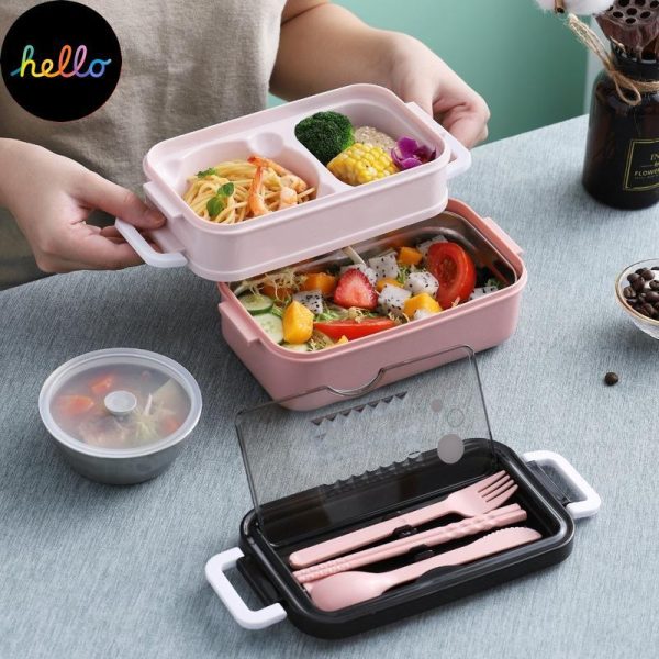 Storage |   New Bento Lunch Box For Student Office Worker Double Layer Microwave Warming Lunch Food Storage Container Home & Kitchen Storage